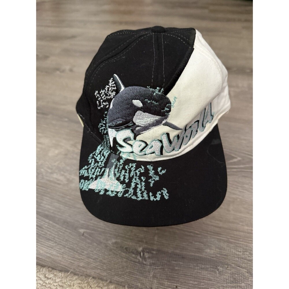Vintage 1990s SeaWorld Theme Park Splash Shamu Whale Snapback Hat Marine Life